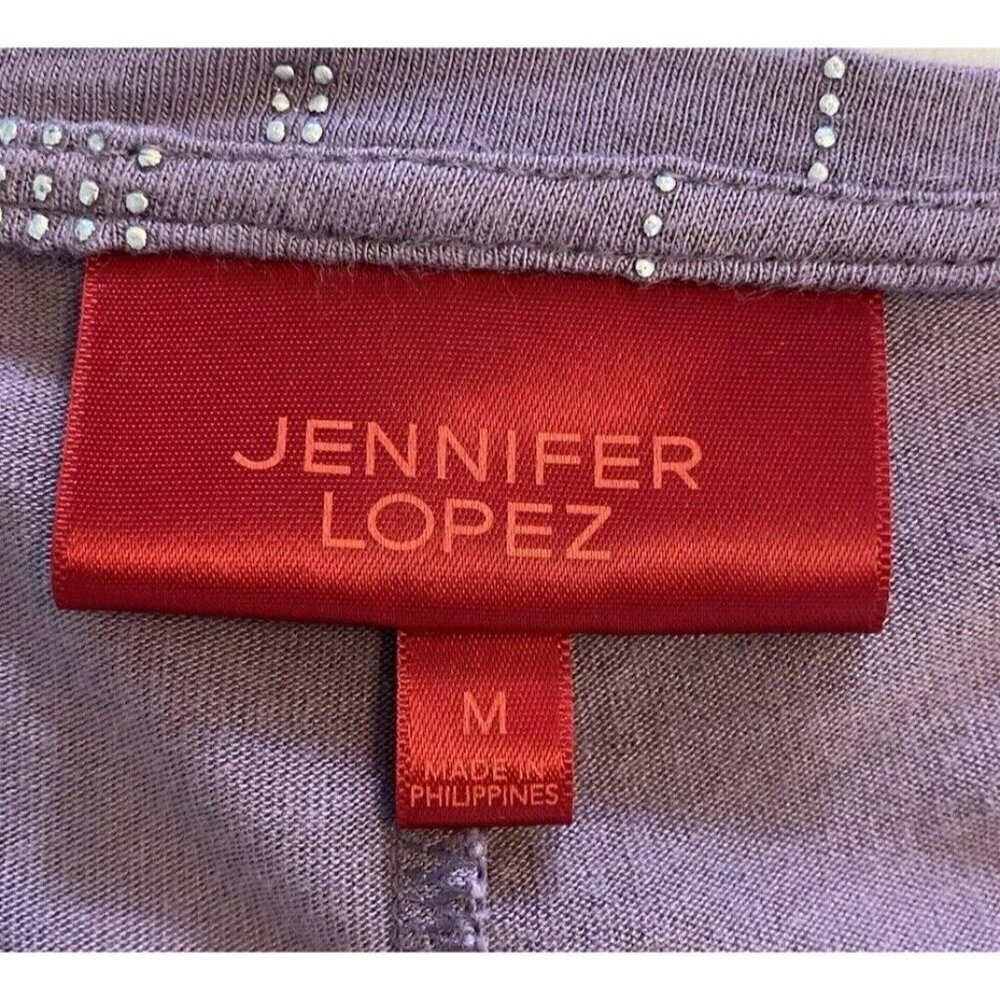 Jennifer Lopez Top Sz M Slit Geometric Sleeve Purple Silver Retro Stripe Sparkle - Picture 7 of 11